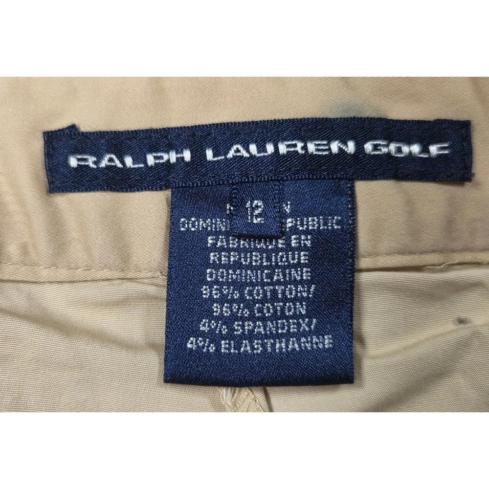 Vintage Ralph Lauren Golf Women 12 Khaki Tan Cotton Skort Zipper Pockets Skirt